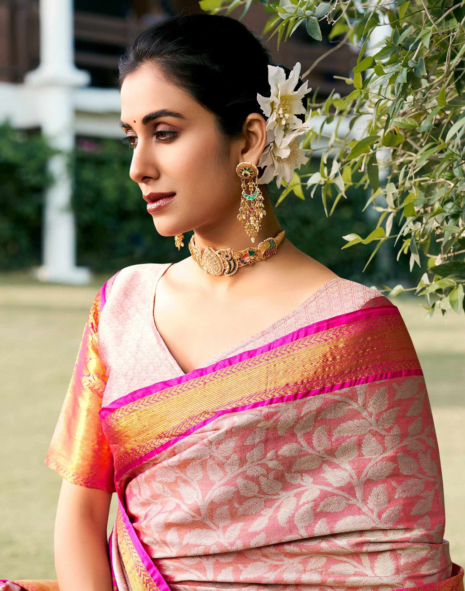 Pink Silk Woven Kanjivaram Saree
