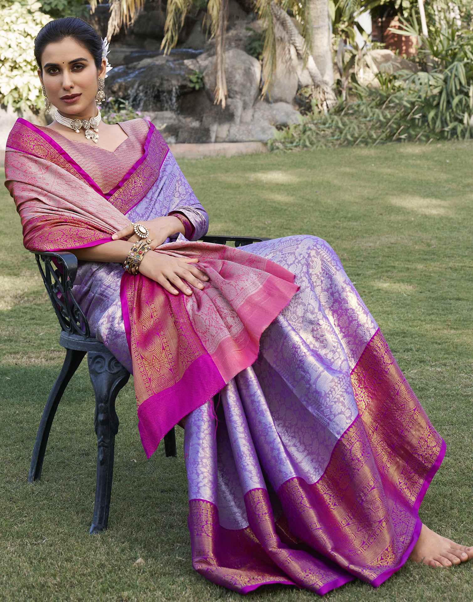 Purple Silk Woven Kanjivaram Saree