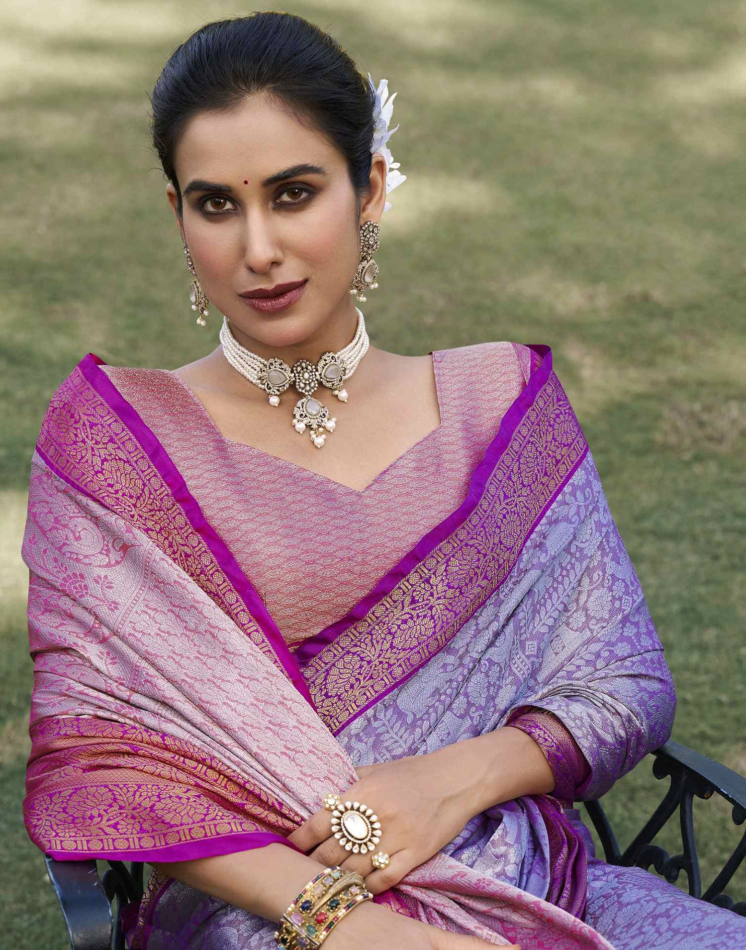 Purple Silk Woven Kanjivaram Saree