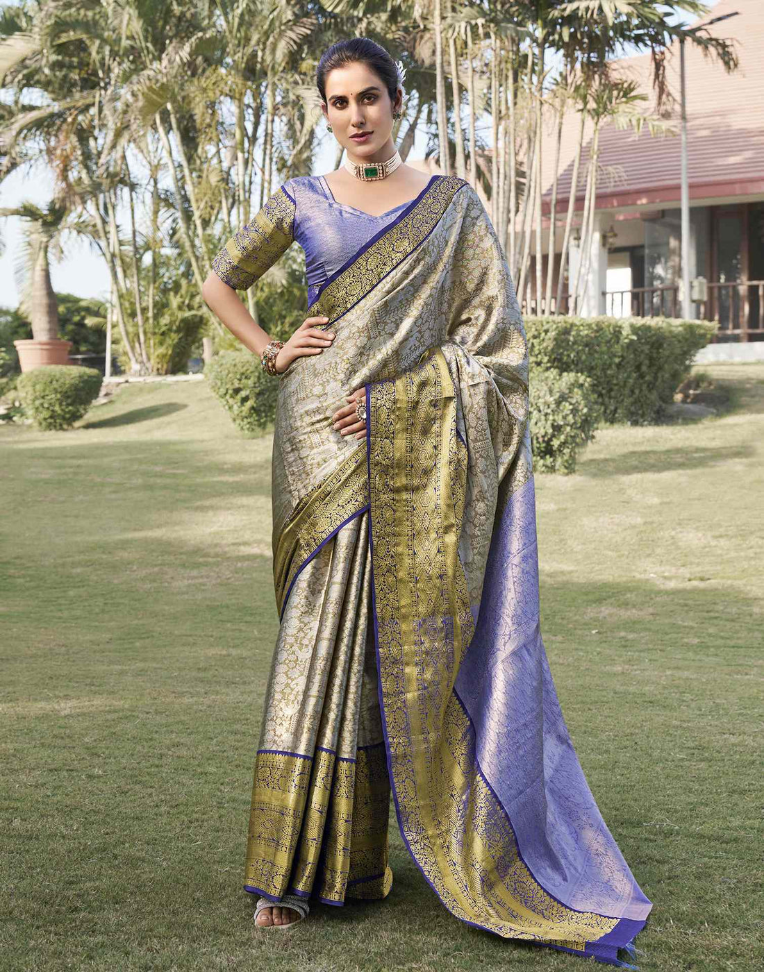Sage Green Silk Woven Kanjivaram Saree