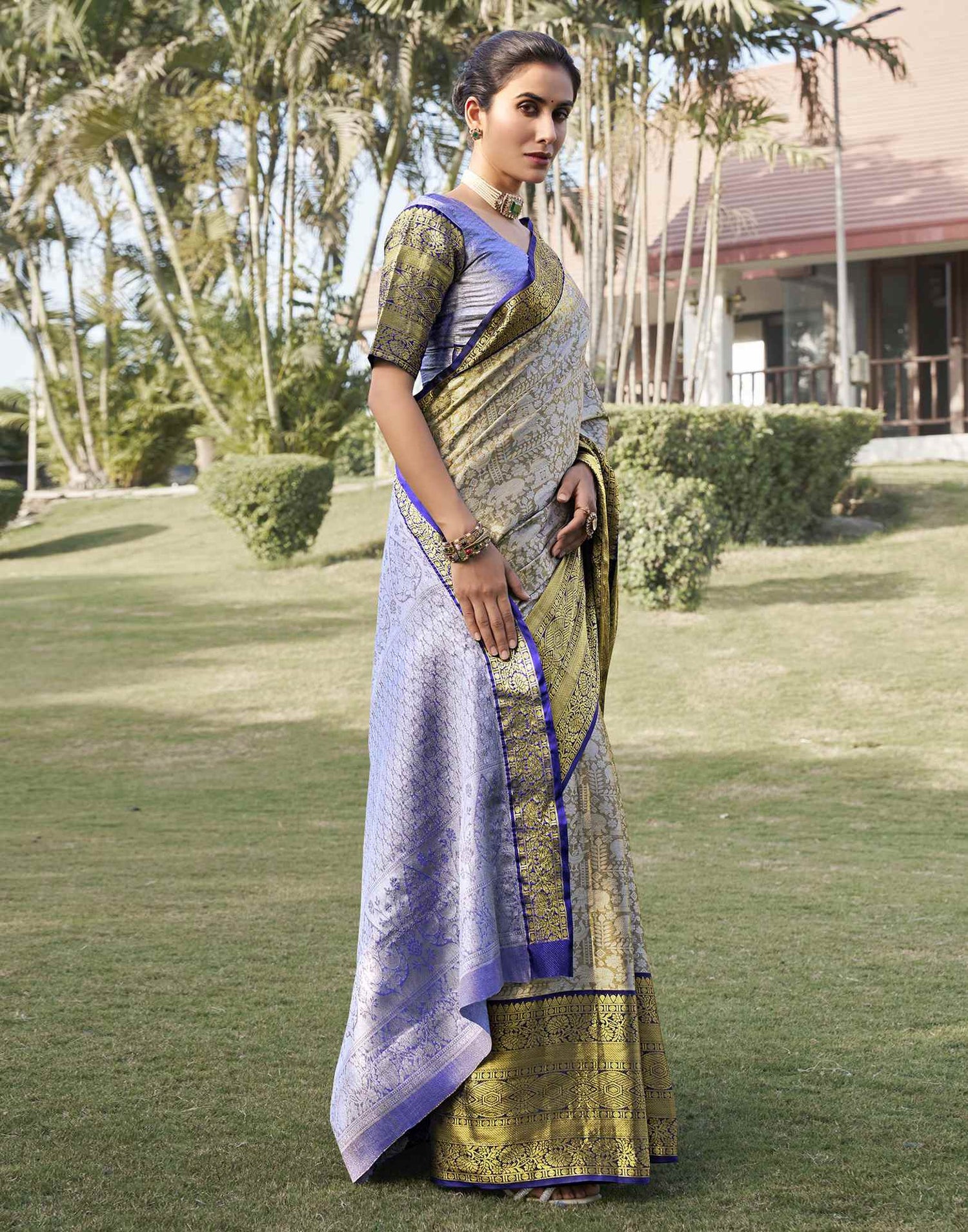 Sage Green Silk Woven Kanjivaram Saree