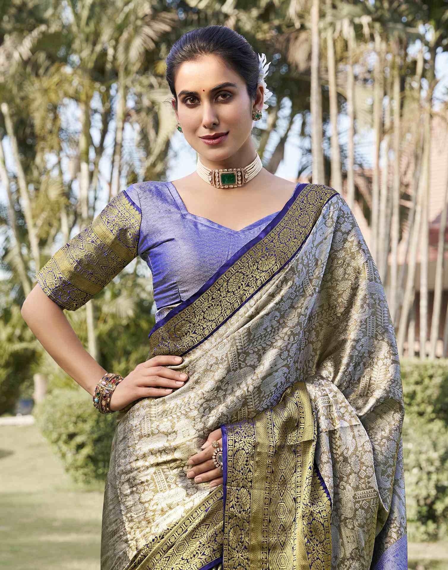Sage Green Silk Woven Kanjivaram Saree