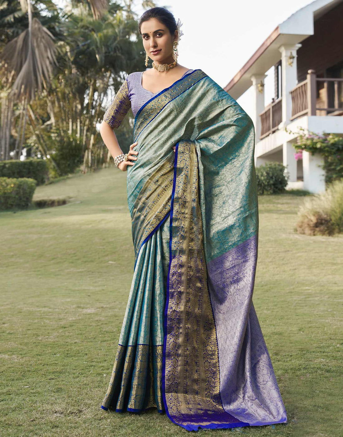 Sky Blue Silk Woven Kanjivaram Saree