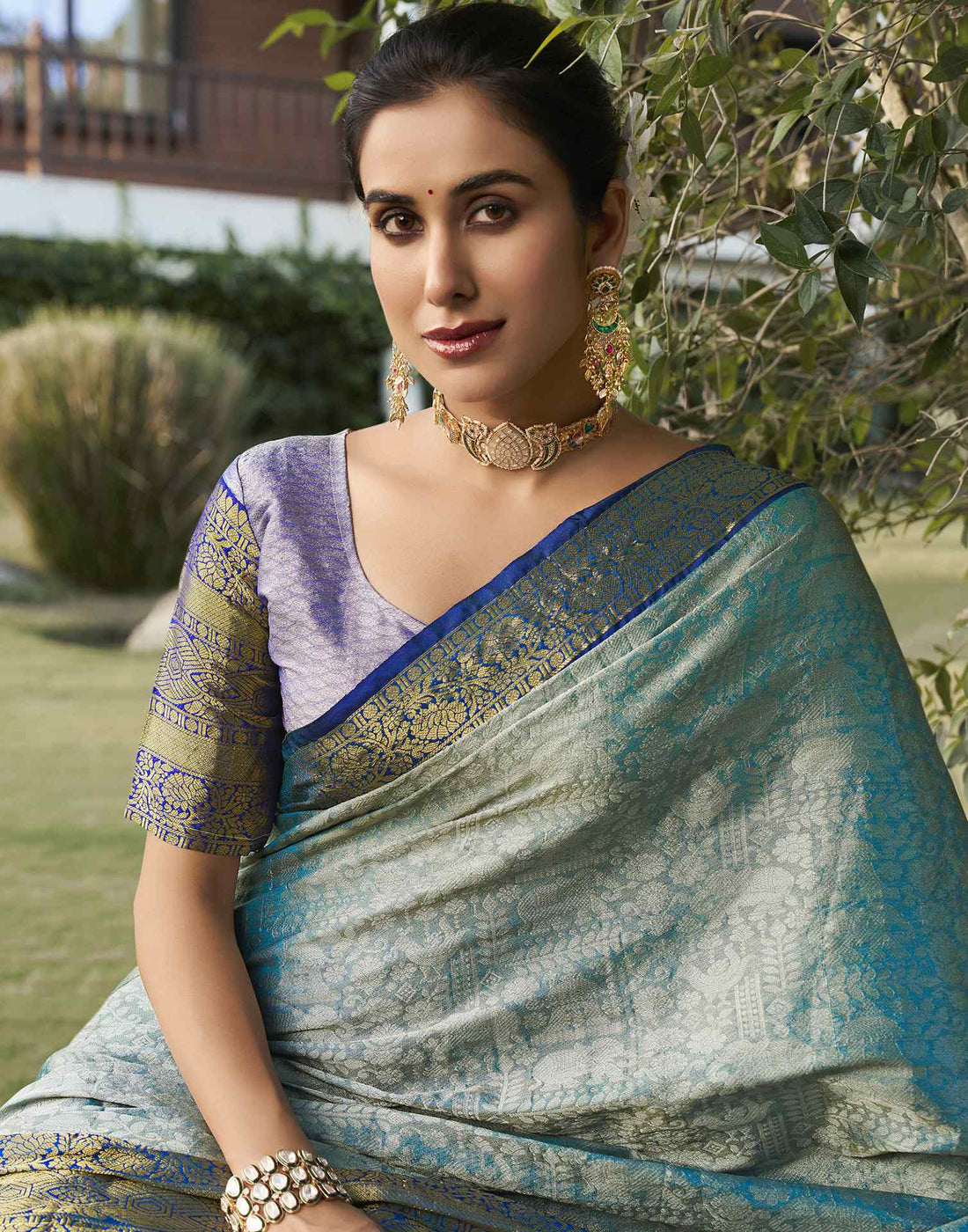 Sky Blue Silk Woven Kanjivaram Saree