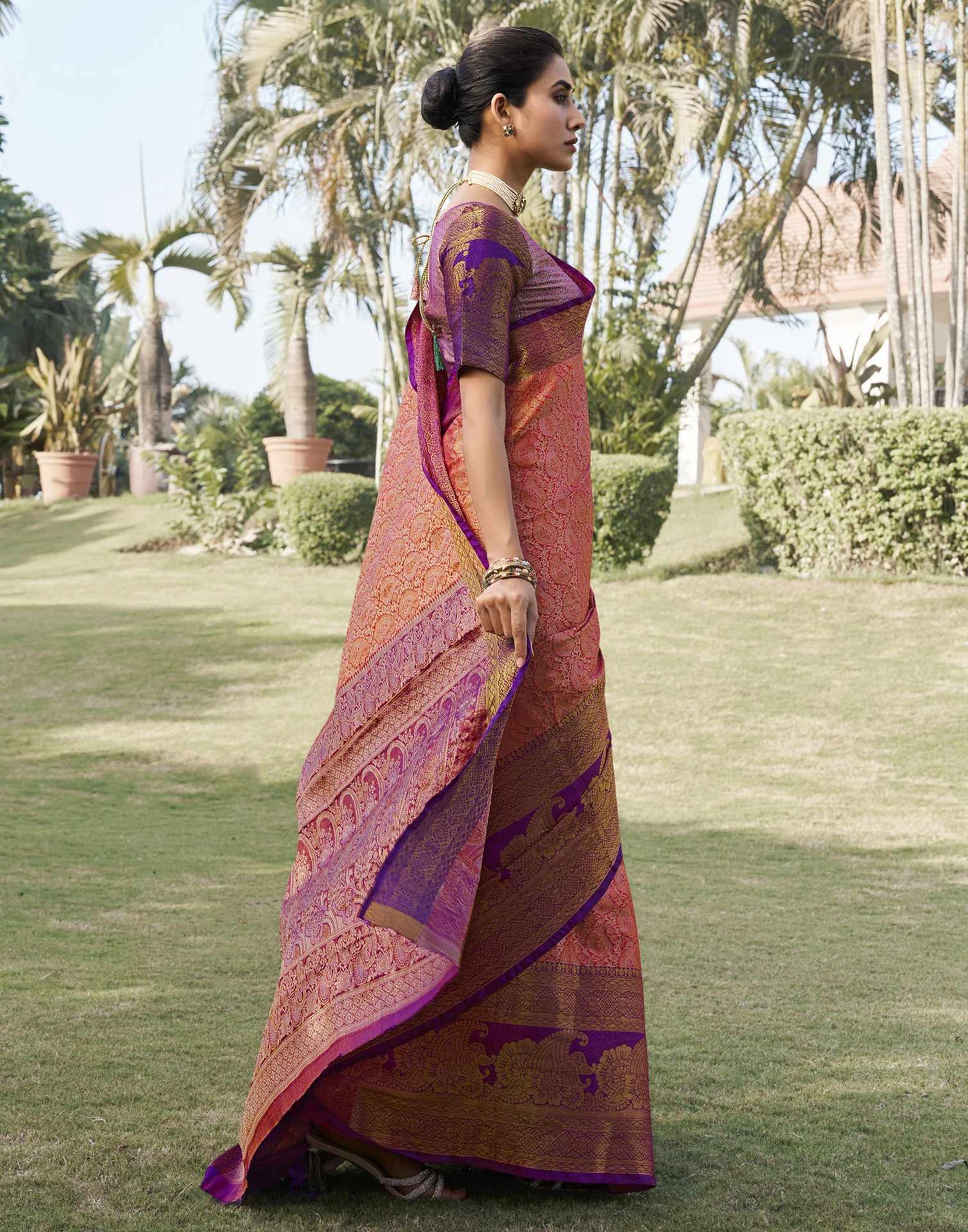 Punch Pink Silk Woven Kanjivaram Saree