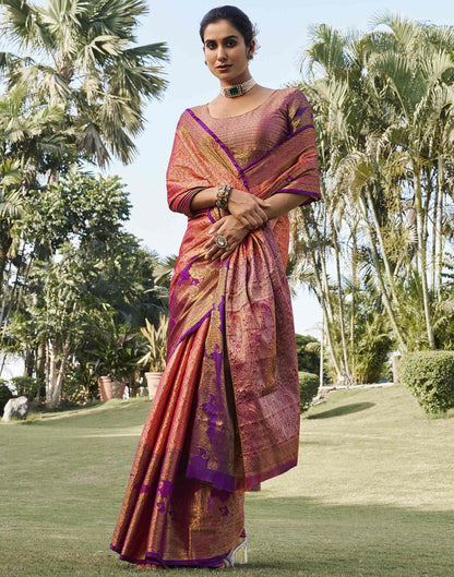 Punch Pink Silk Woven Kanjivaram Saree