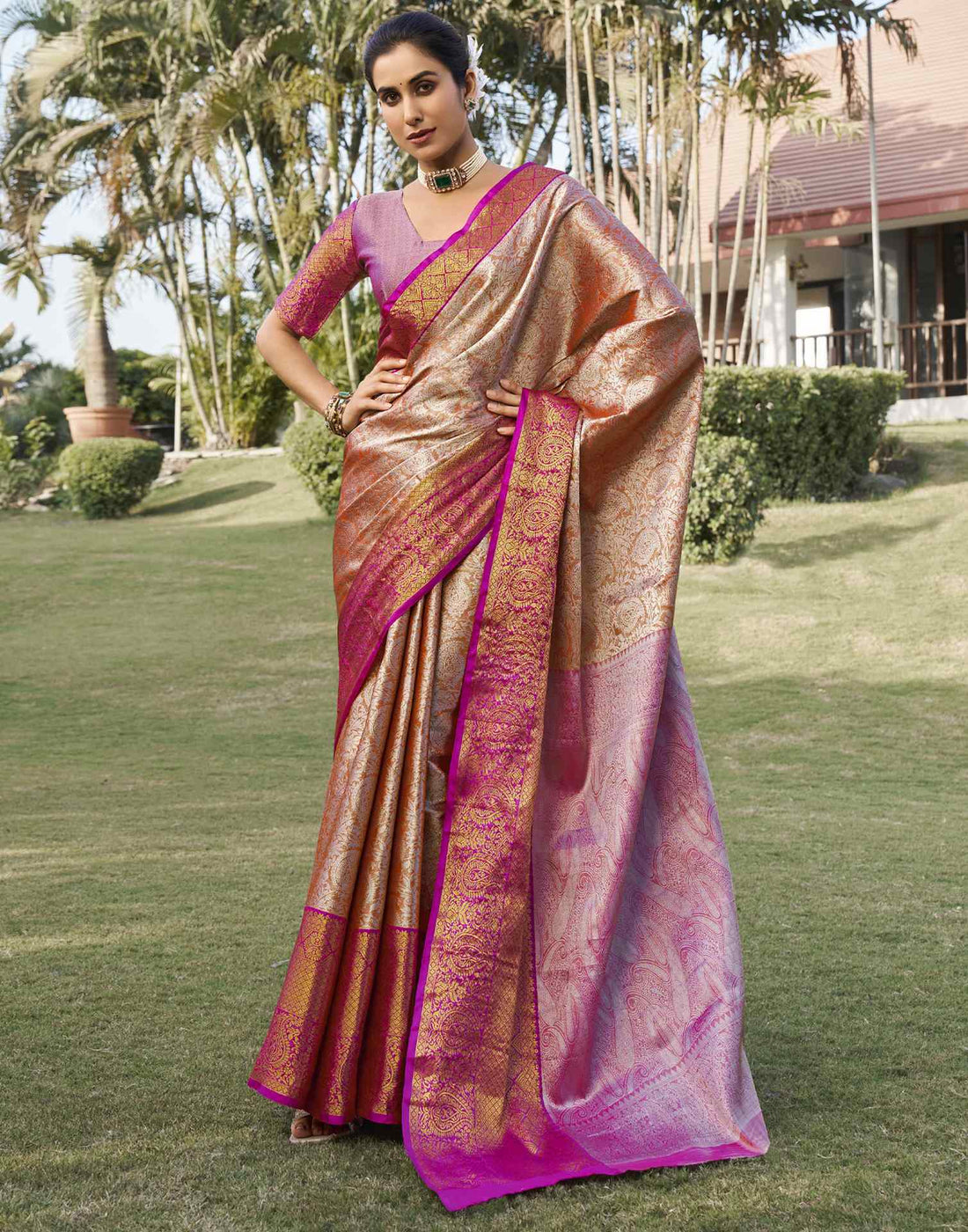 Orange Silk Woven Kanjivaram Saree