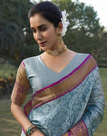 Sky Blue Silk Woven Kanjivaram Saree