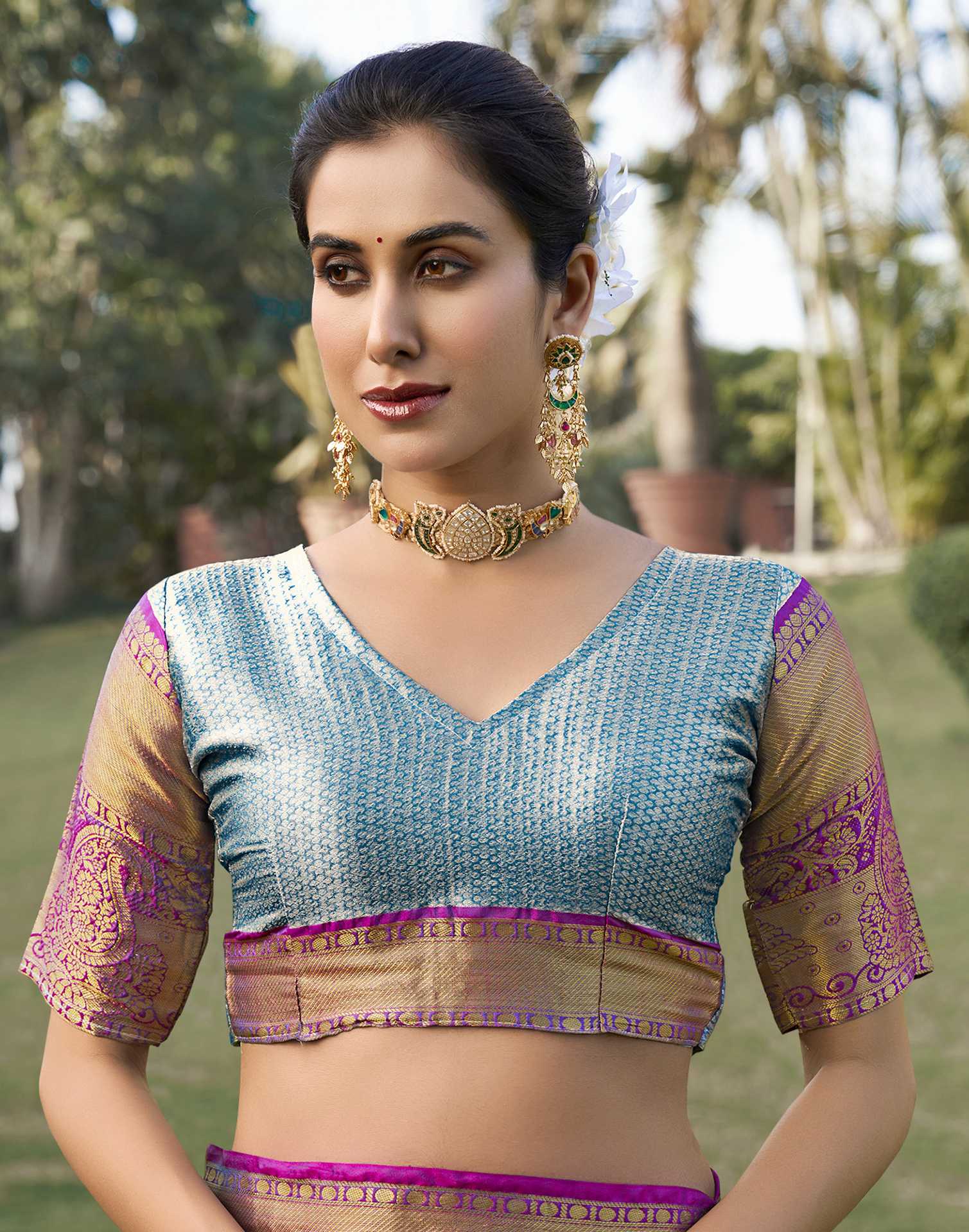 Sky Blue Silk Woven Kanjivaram Saree