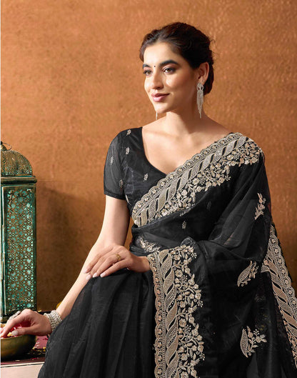 Black Net Embroidery Lace Saree