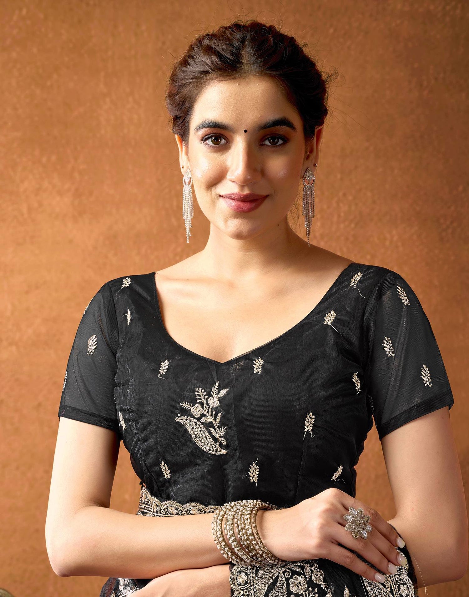Black Net Embroidery Lace Saree