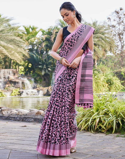 Pink Cotton Blend Printed Saree