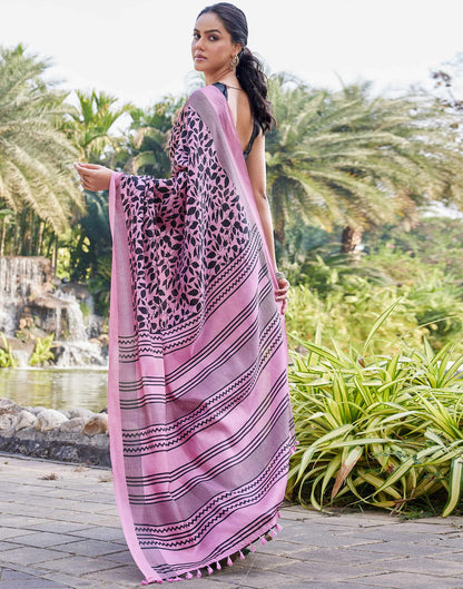 Pink Cotton Blend Printed Saree