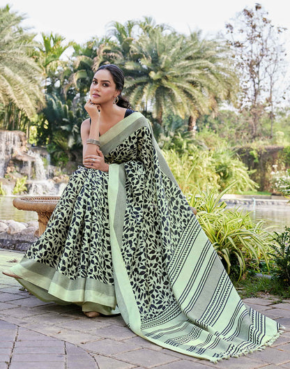 Pista Green Cotton Blend Printed Saree