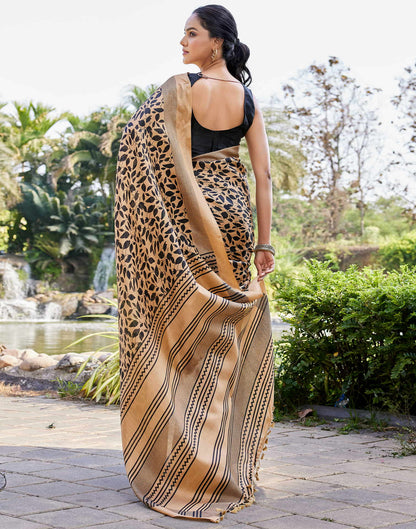 Dark Beige Cotton Blend Printed Saree