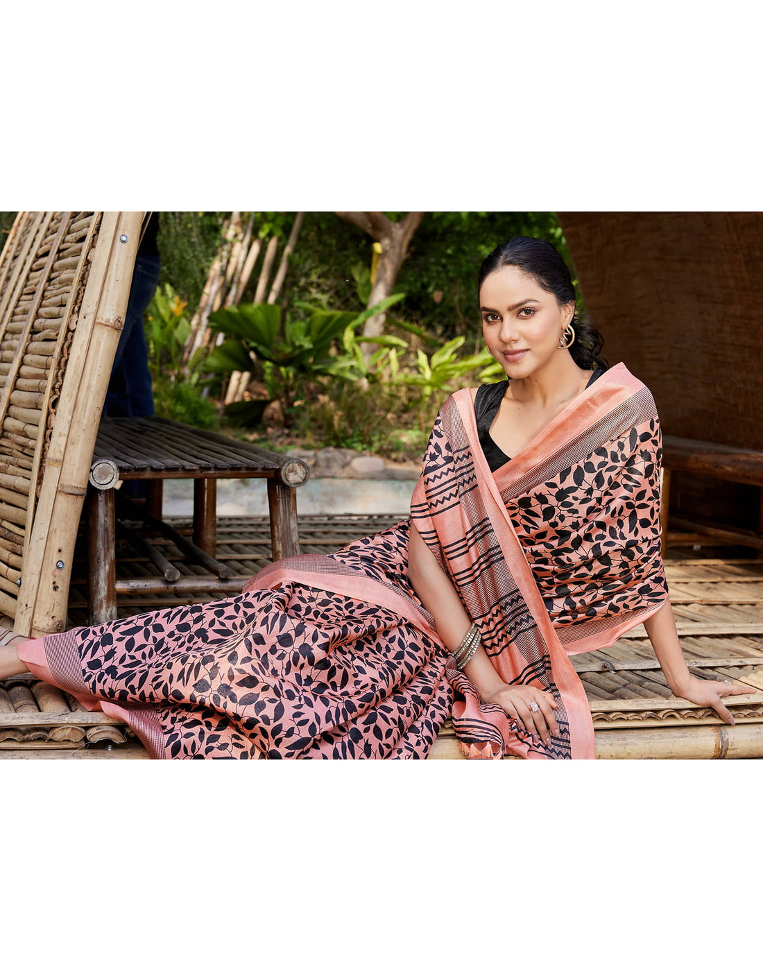 Peach Cotton Blend Printed Saree