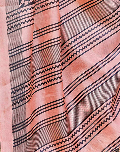 Peach Cotton Blend Printed Saree