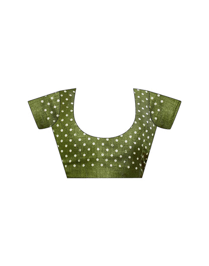 Green Cotton Blend Printed Saree