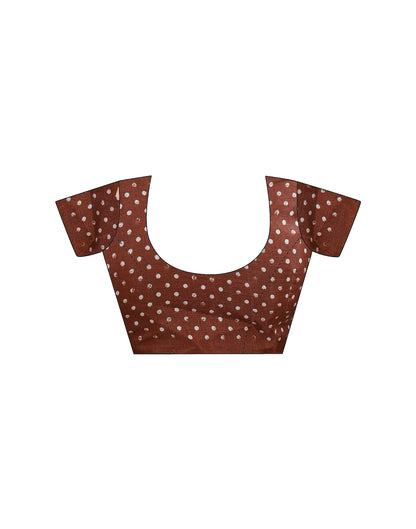 Brown Cotton Blend Printed Saree