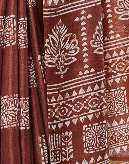 Brown Cotton Blend Printed Saree