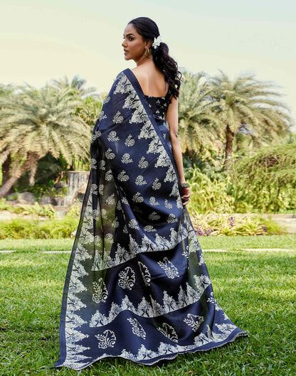 Black Cotton Blend Printed Saree