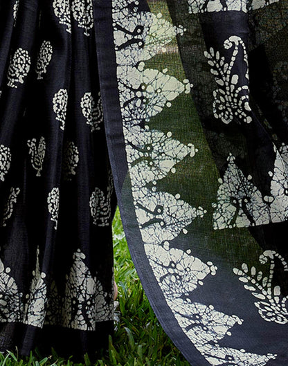 Black Cotton Blend Printed Saree