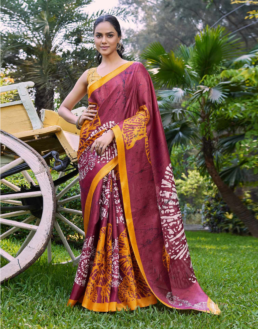 Maroon Cotton Blend Printed Saree