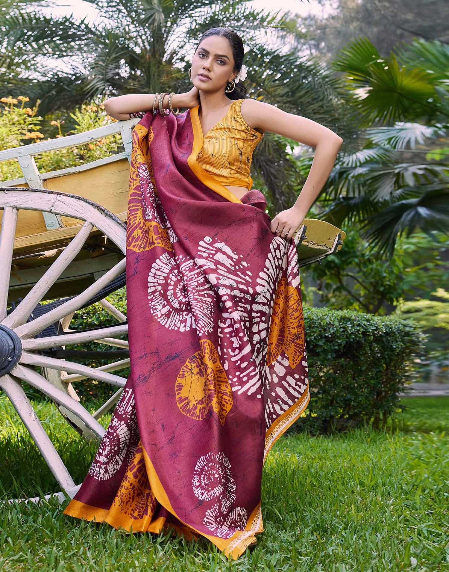 Maroon Cotton Blend Printed Saree