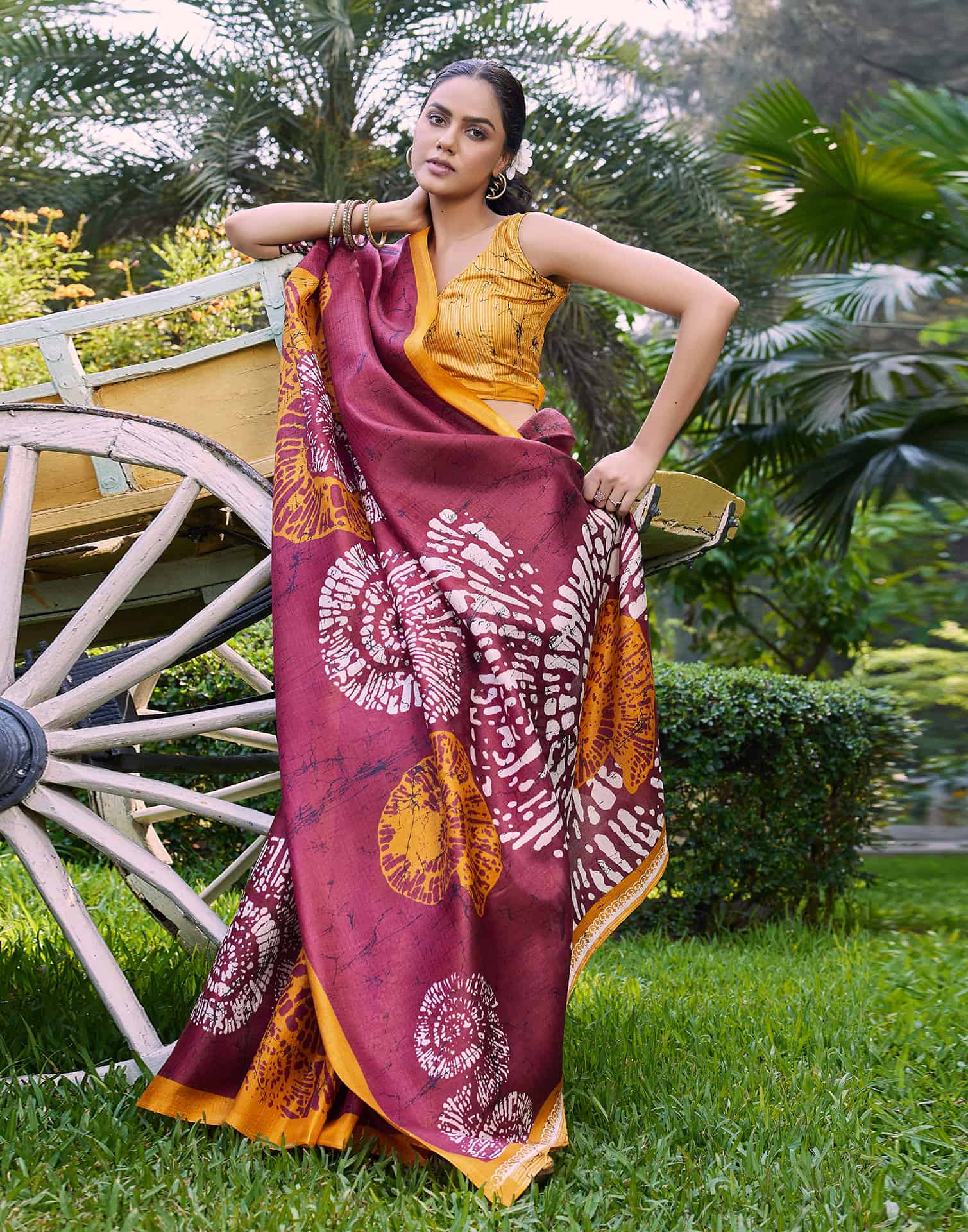 Maroon Cotton Blend Printed Saree