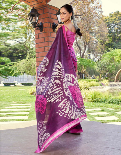 Dark Purple Cotton Blend Printed Saree