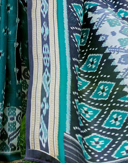 Teal Green Cotton Blend Printed Saree