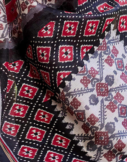 Red Cotton Blend Printed Saree