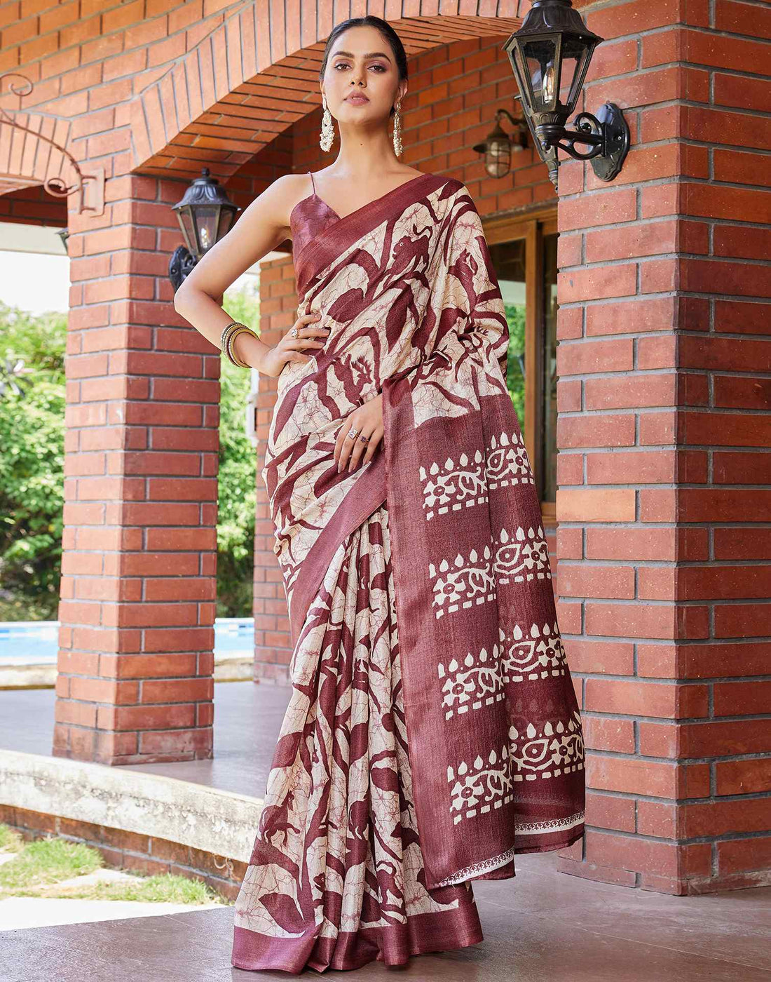 Dusty Wine Cotton Printed Saree