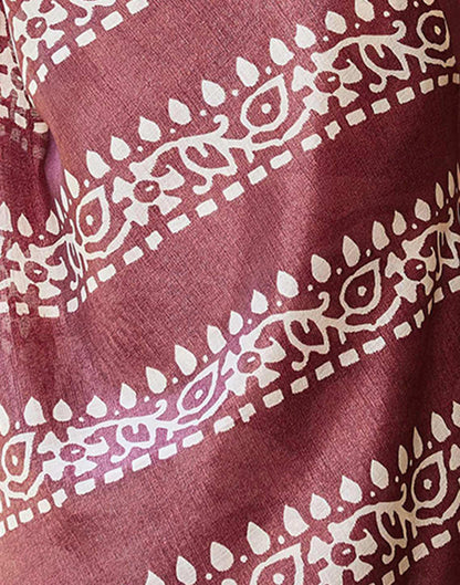Dusty Wine Cotton Printed Saree