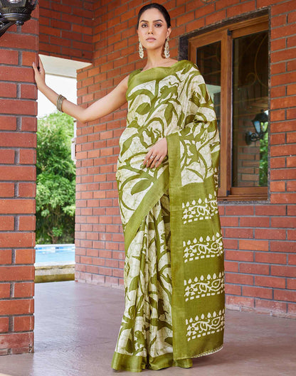 Green Cotton Printed Saree