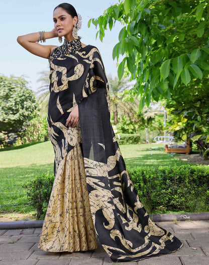 Beige Cotton Printed Saree