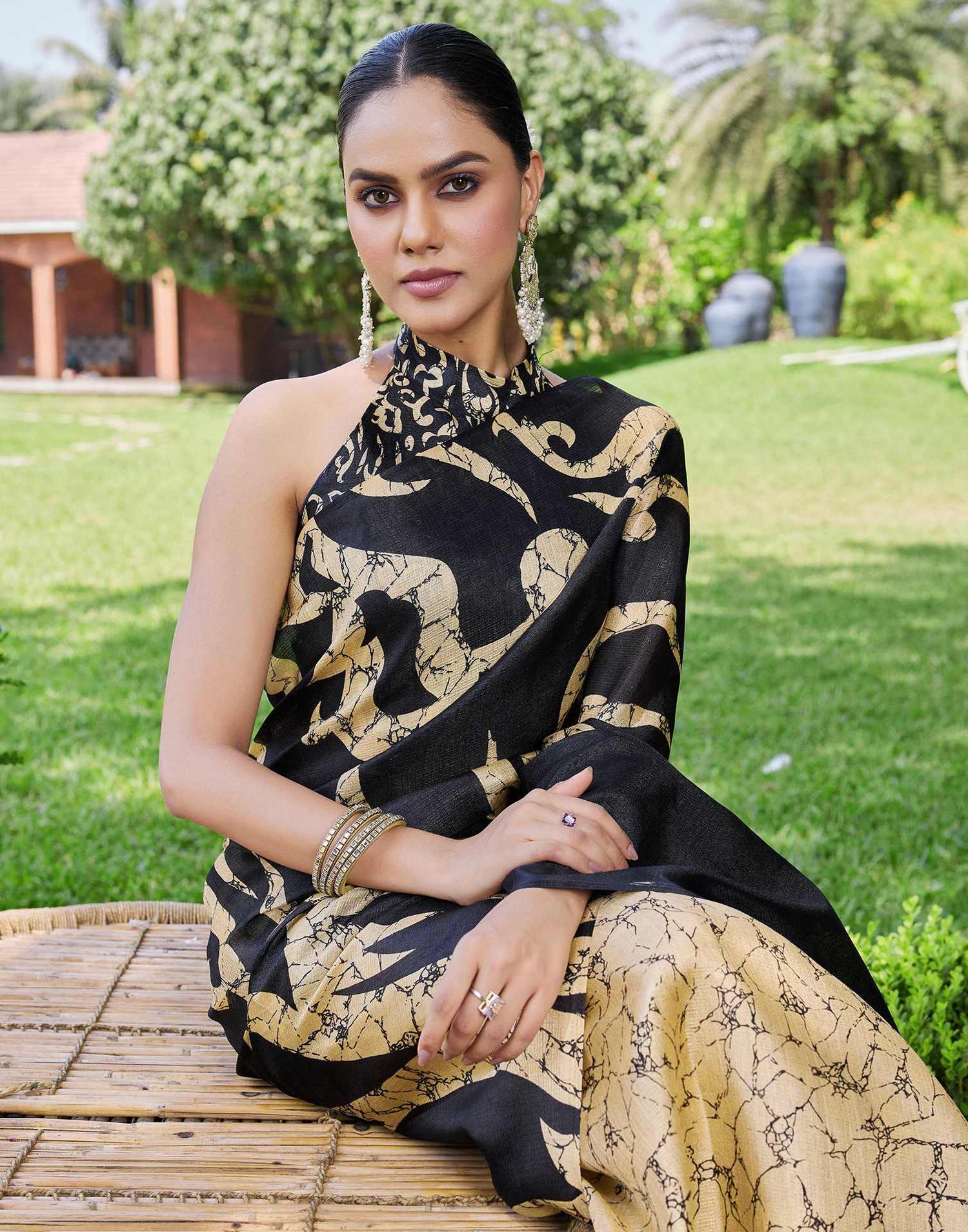 Beige Cotton Printed Saree
