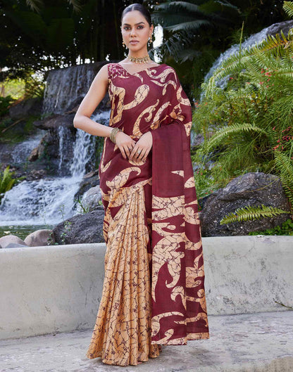 Maroon Cotton Printed Saree