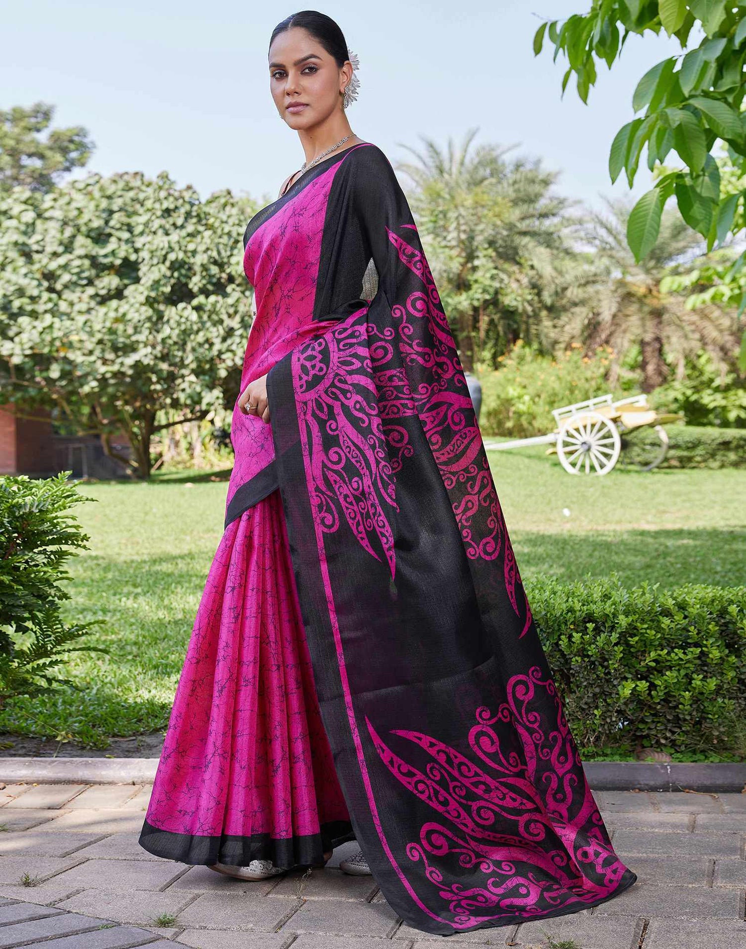 Rani Pink Cotton Printed Saree