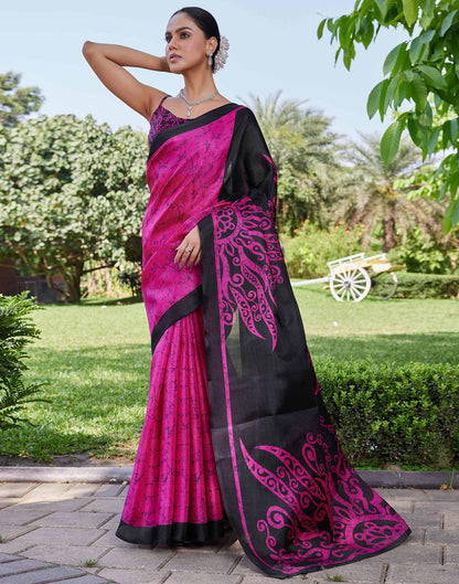 Rani Pink Cotton Printed Saree
