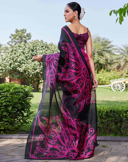 Rani Pink Cotton Printed Saree