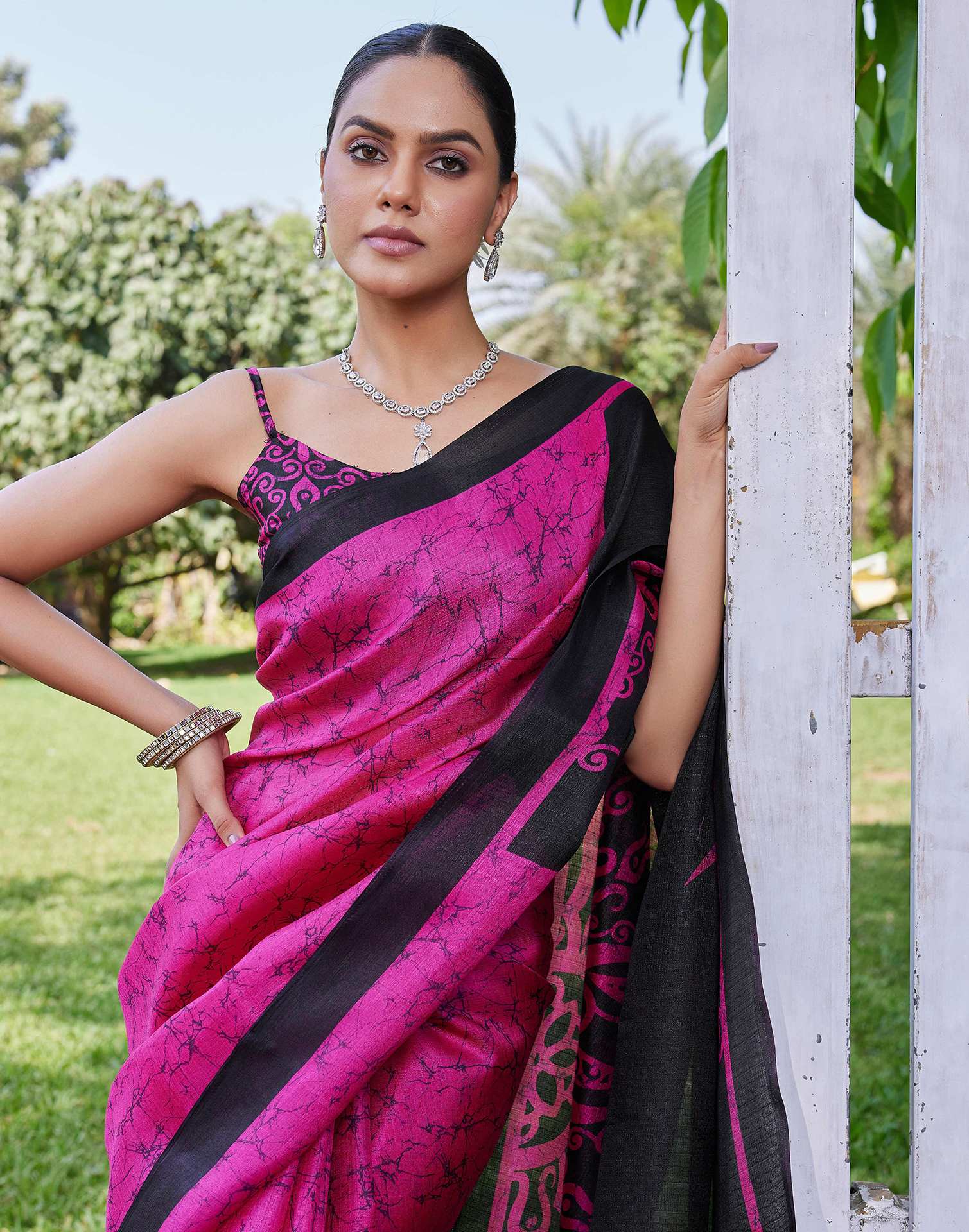 Rani Pink Cotton Printed Saree