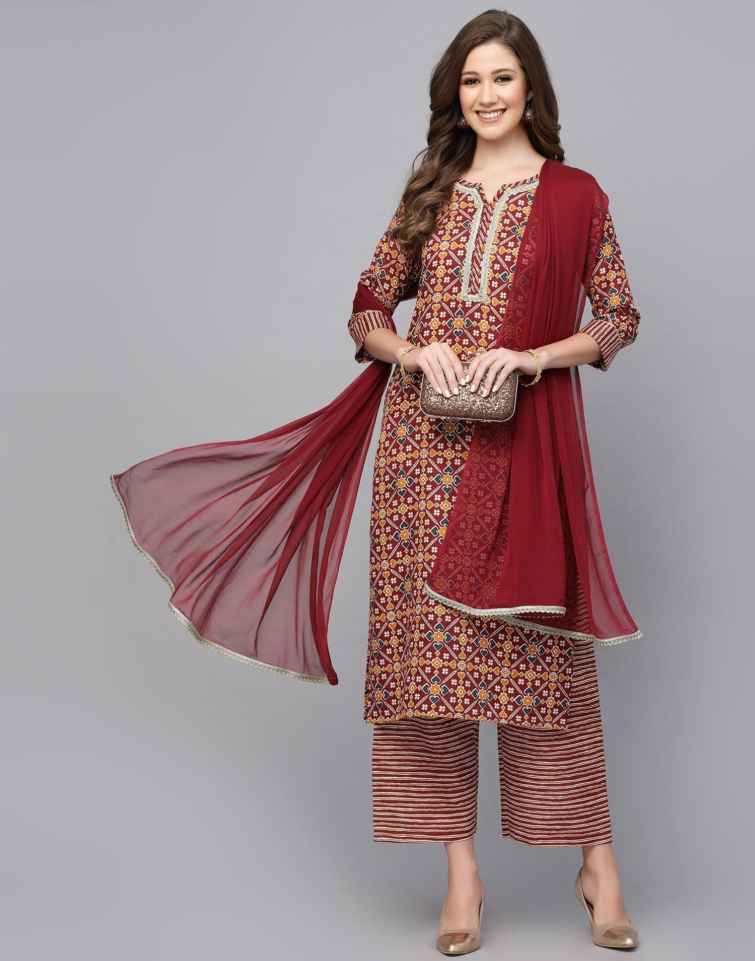 Multicloured Kurti With Pant And Dupatta | Leemboodi