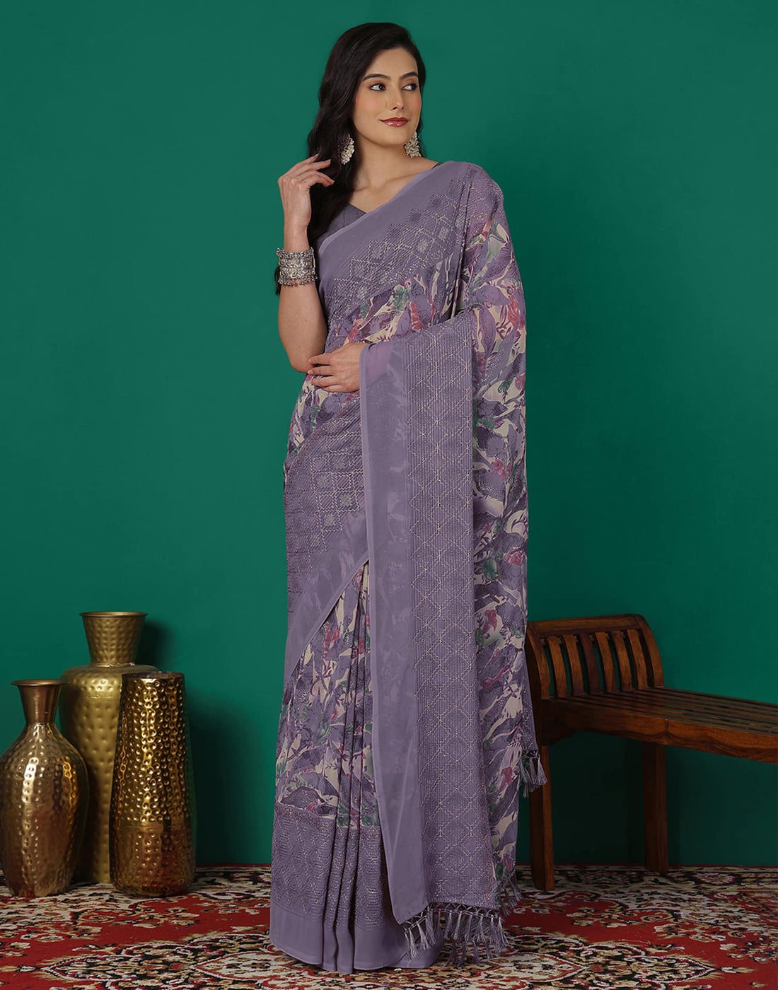 Mauve Georgette Printed Saree