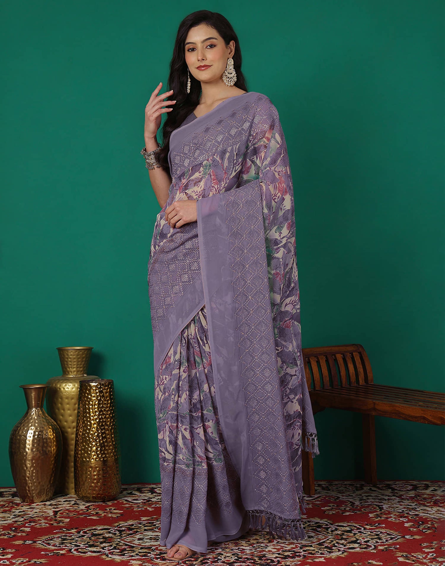 Mauve Georgette Printed Saree