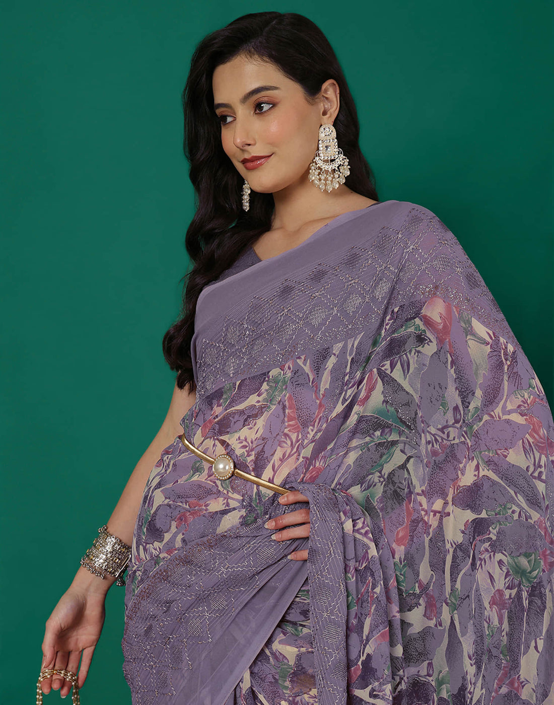 Mauve Georgette Printed Saree