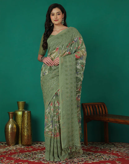 Green Georgette Printed Saree