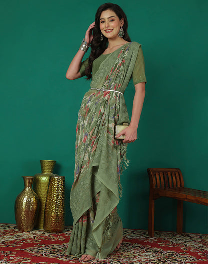 Green Georgette Printed Saree