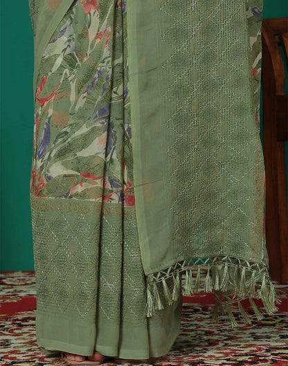 Green Georgette Printed Saree