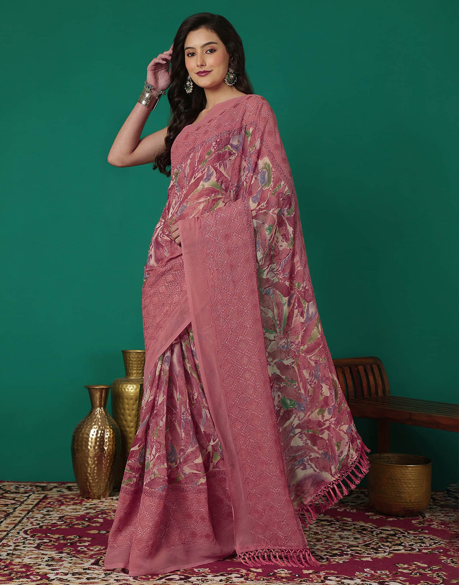 Pink Georgette Printed Saree